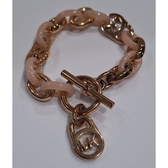 EUC Michael Kors Fulton Gold-Tone and Blush Links Toggle Bracelet - Picture 2 of 7